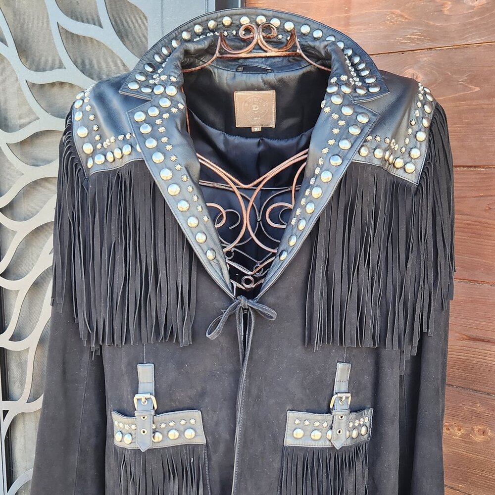Gorgeous western leather fringe jacket, bling